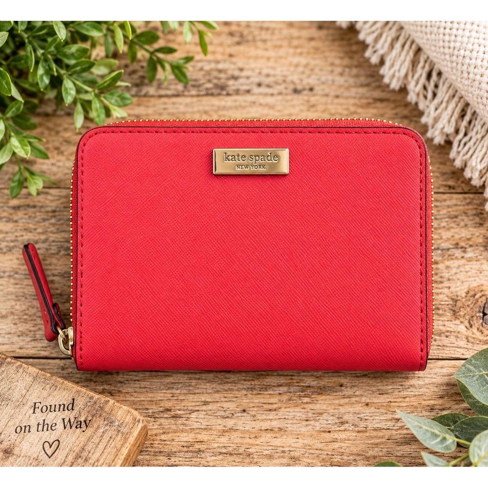 Kate Spade New York Red Coral Saffiano Leather Zip Around Wallet NWOT